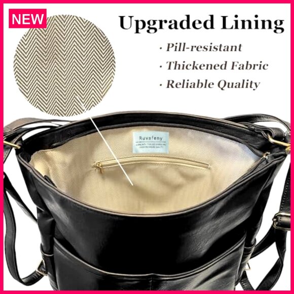 Large Vegan Leather Convertible Backpack Tote Bag with Multiple Pockets - Picture 7 of 8